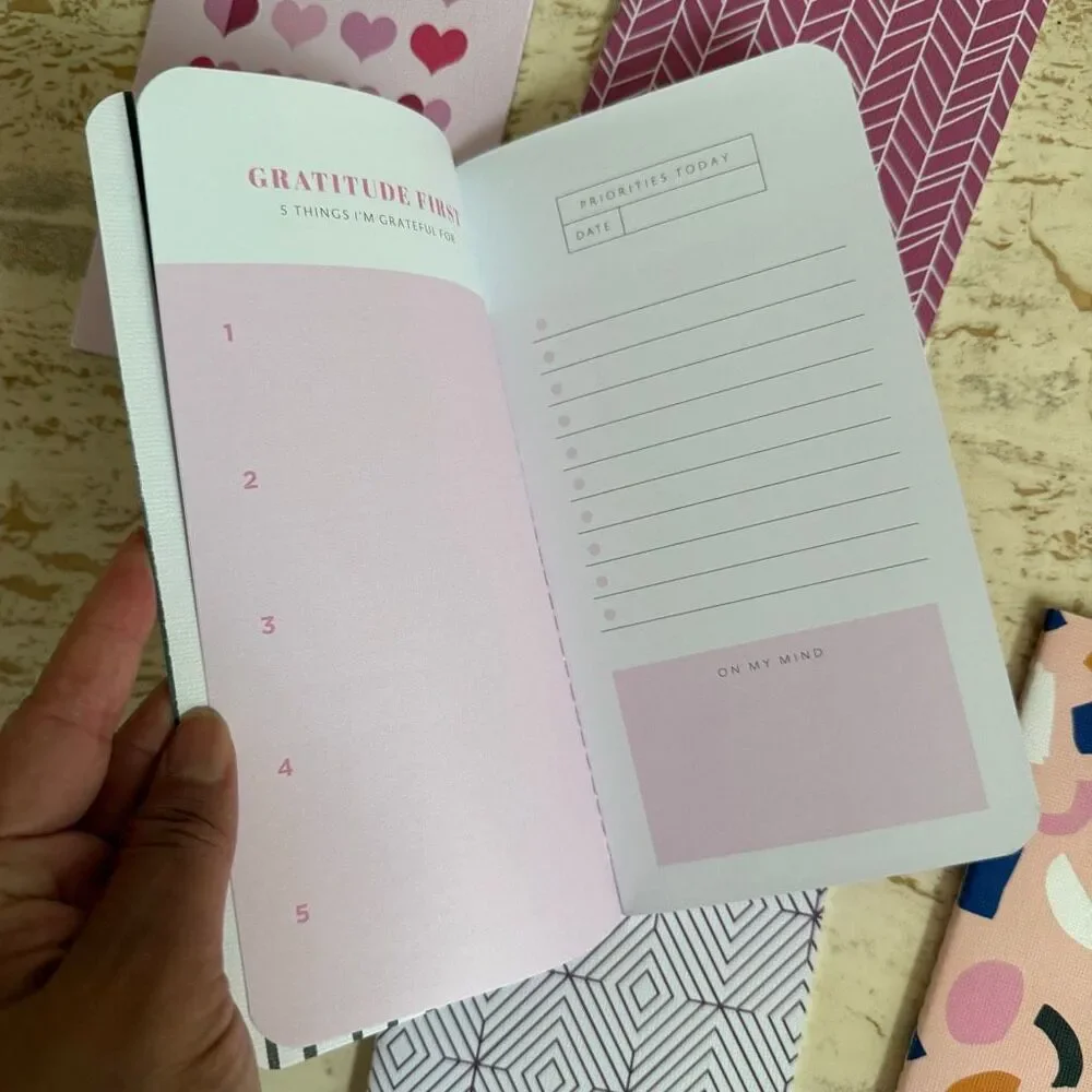 Five May Designs “skinny”notebooks - pink and peach tones